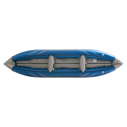 Featuring the Tributary Tomcat Tandem Inflatable Kayak ducky, inflatable kayak manufactured by AIRE shown here from a second angle.