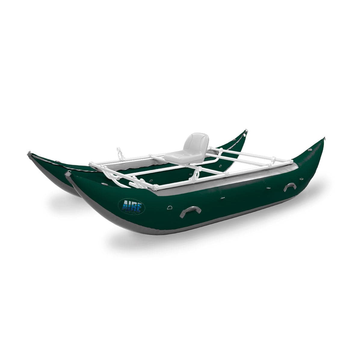 Featuring the Wave Destroyer Catarafts cataraft, fishing cat manufactured by AIRE shown here from an eighth angle.