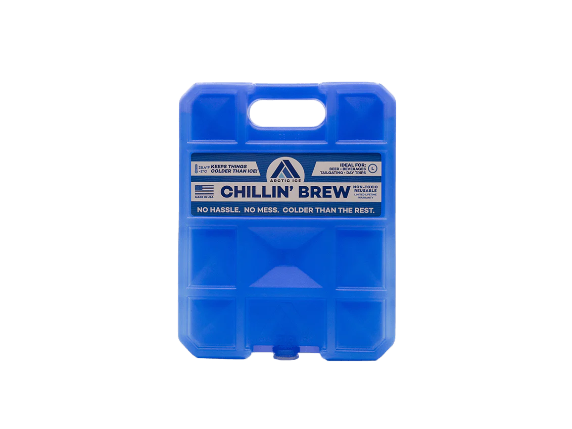 The Arctic Chillin' Brew Ice Pack by Canyon Coolers offers a handy handle and non-toxic formula, perfect for keeping beverages refreshingly cold on any occasion.