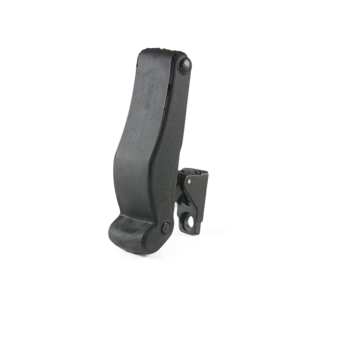 The Canyon Coolers Spare Latch is a black plastic latch hook clasp with a hinge mechanism, perfect for fastening or securing items and ideal as replacement latches to keep your Prospector coolers secure effortlessly.