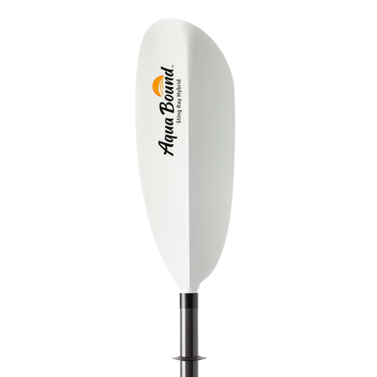 Featuring the Sting Ray Hybrid 2-Piece Kayak Paddle fishing kayak paddle, fishing paddle, touring / rec paddle manufactured by AquaBound shown here from one angle.