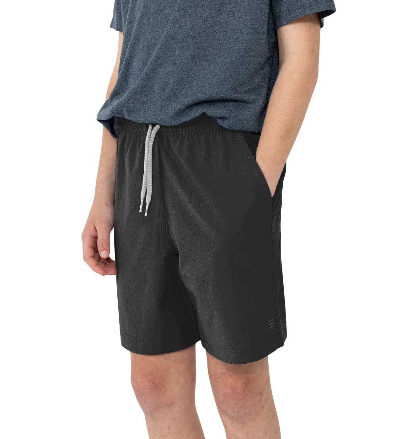 Featuring the Boys' Breeze Short kid's and babies, kid's thermal layering manufactured by Free Fly shown here from a third angle.