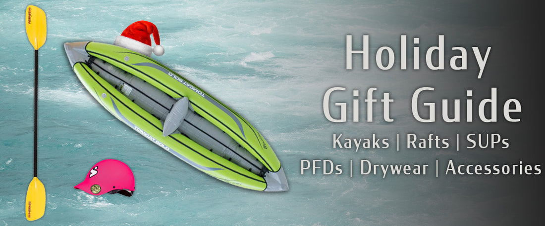 Gift guide with kayaker on river