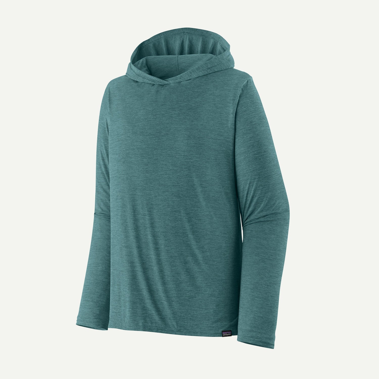 A long-sleeve, lightweight teal hoodie displayed on a plain white background.