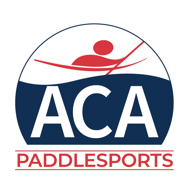 ACA Paddlesports logo with a red figure kayaking above the acronym "ACA" in large white letters on a blue background, and the word "PADDLESPORTS" in red below.