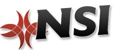 Logo with stylized red and white design to the left and bold black letters "NSI" to the right.