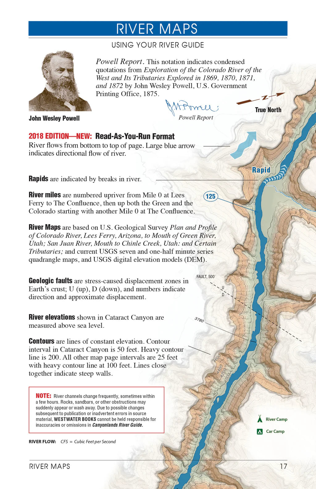 The Canyonlands River Guide by Westwater Books features a map with Colorado River rapids, mile markers, river tips, geology highlights, a historical quote, and a color-coded legend—ideal for any Colorado River adventure.