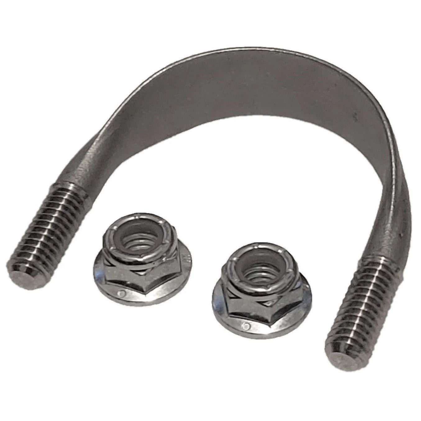 The Better Mounts 1.5in U-Bolt comes with two hex nuts, perfect for heavy-duty fastening in frame assembly hardware applications. Shown on a white background.