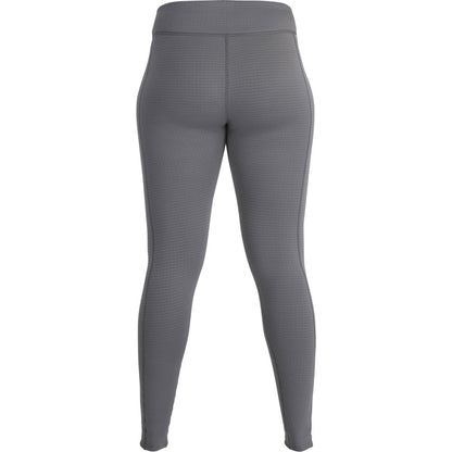 The NRS women's Lightweight Pants in gray feature a high-waisted, full-length design with textured fabric. They offer moisture-wicking technology for comfort during workouts and are showcased from the back.