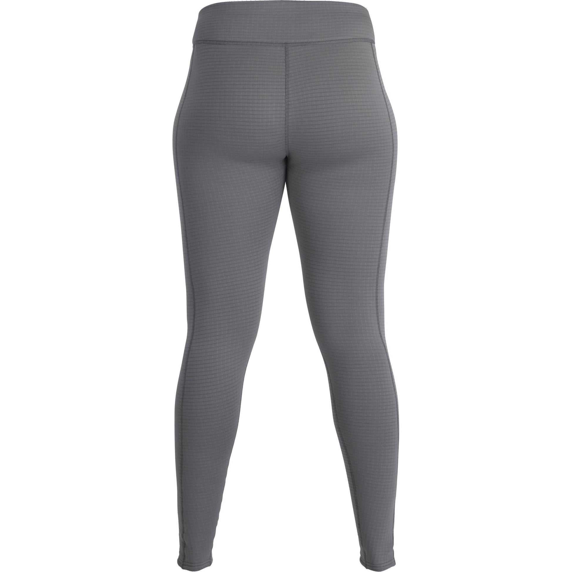 The back view of a woman's grey NRS UPF 50+ sun protection leggings.
