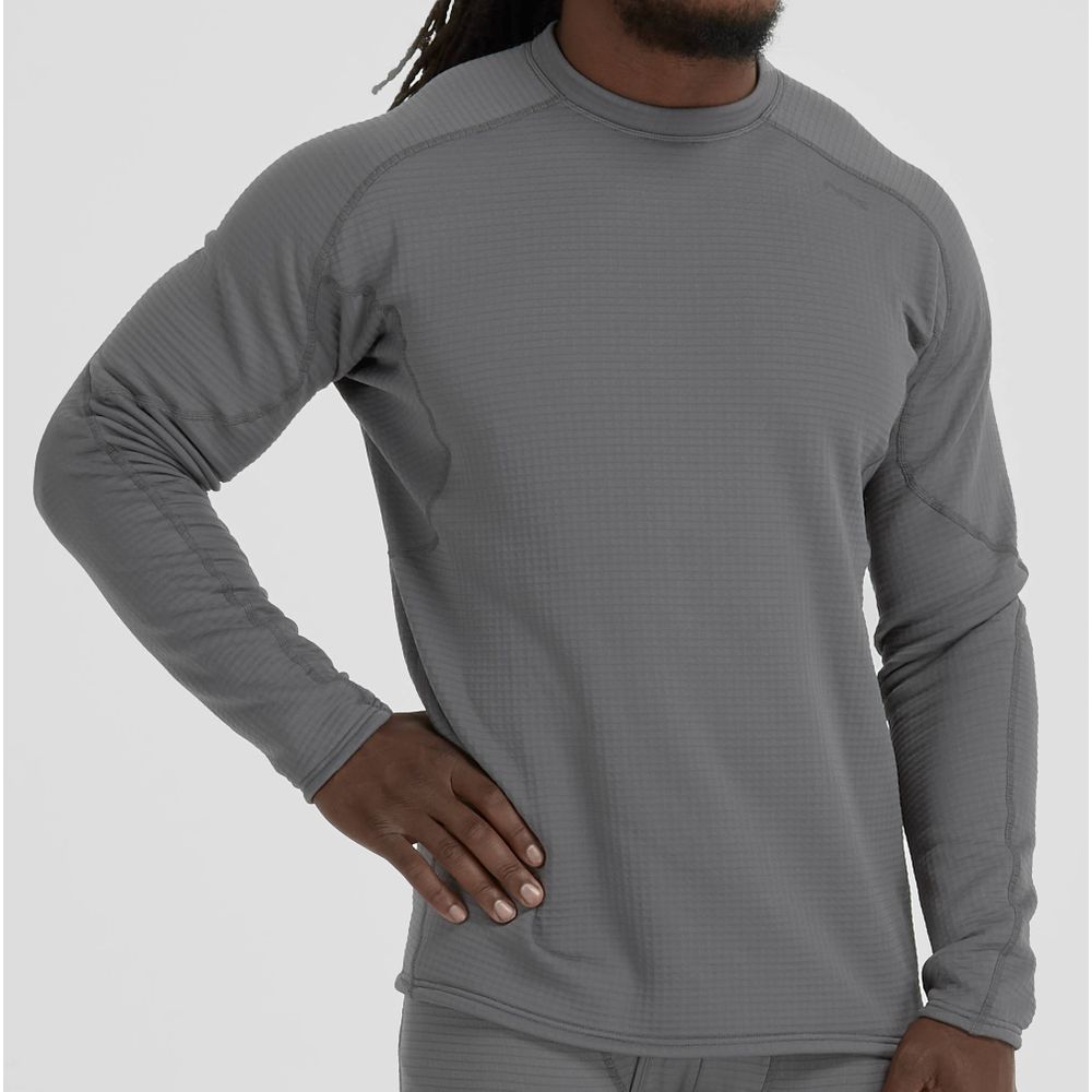 A man wearing a NRS Lightweight Shirt - Men's for sun protection.