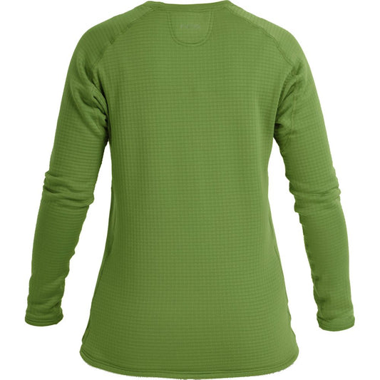 Back view of the NRS Women's Lightweight Shirt with a long-sleeve, green waffle-texture, round neckline design, providing excellent sun protection.