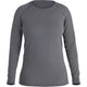 The NRS Lightweight Shirt for women, in gray, offers a long-sleeve design with a round neckline and ribbed texture, crafted from moisture-wicking fabric for comfort. It is showcased against a white background.