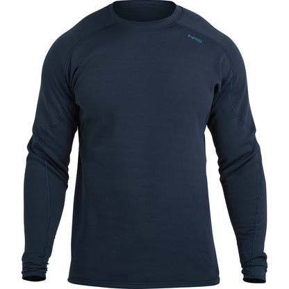 The NRS Expedition Weight Shirt - Men's is a navy, long-sleeve crewneck with subtle stitching, crafted from recycled fleece and offering UPF 50+ protection.