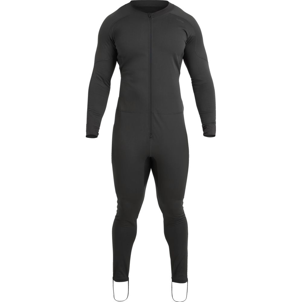 The NRS Expedition Weight Union Suit - Men's features long sleeves, a full front zip, and stirrups, made from recycled materials.