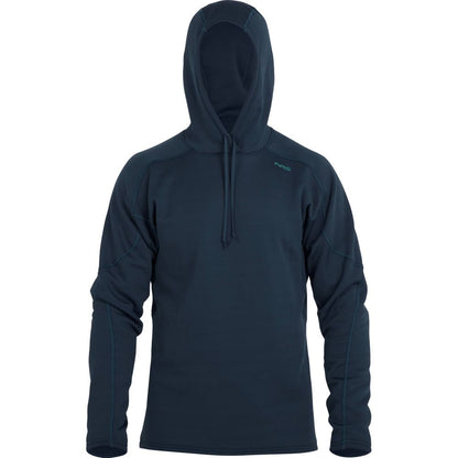 The NRS Expedition Hoodie - Men's is a black, breathable fleece long-sleeve with a front drawstring, displayed on a plain white background.