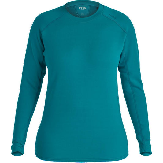 Explore the NRS Expedition Fleece - Women's in stylish teal, featuring recycled materials and UPF 50+ for superior sun protection. Designed against a plain backdrop, this long-sleeve shirt is ideal for any adventure.