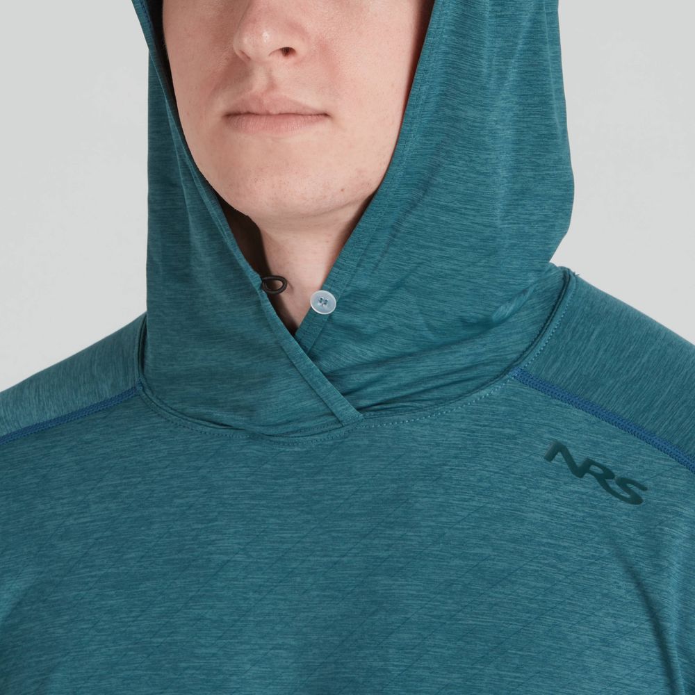 Featuring the H2Core Silkweight Hoodie - Men's men's sun wear, men's swim wear, men's thermal layering manufactured by NRS shown here from a twenty fourth angle.