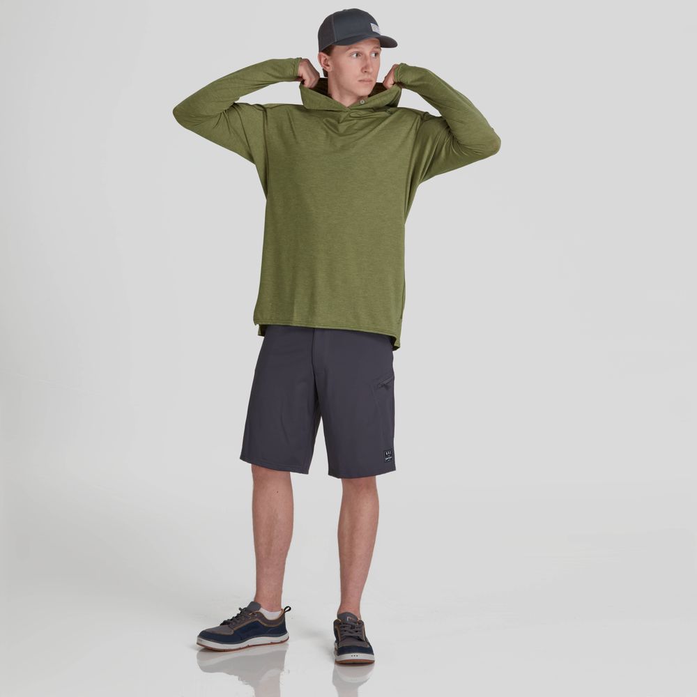 Featuring the H2Core Silkweight Hoodie - Men's men's sun wear, men's swim wear, men's thermal layering manufactured by NRS shown here from a sixteenth angle.