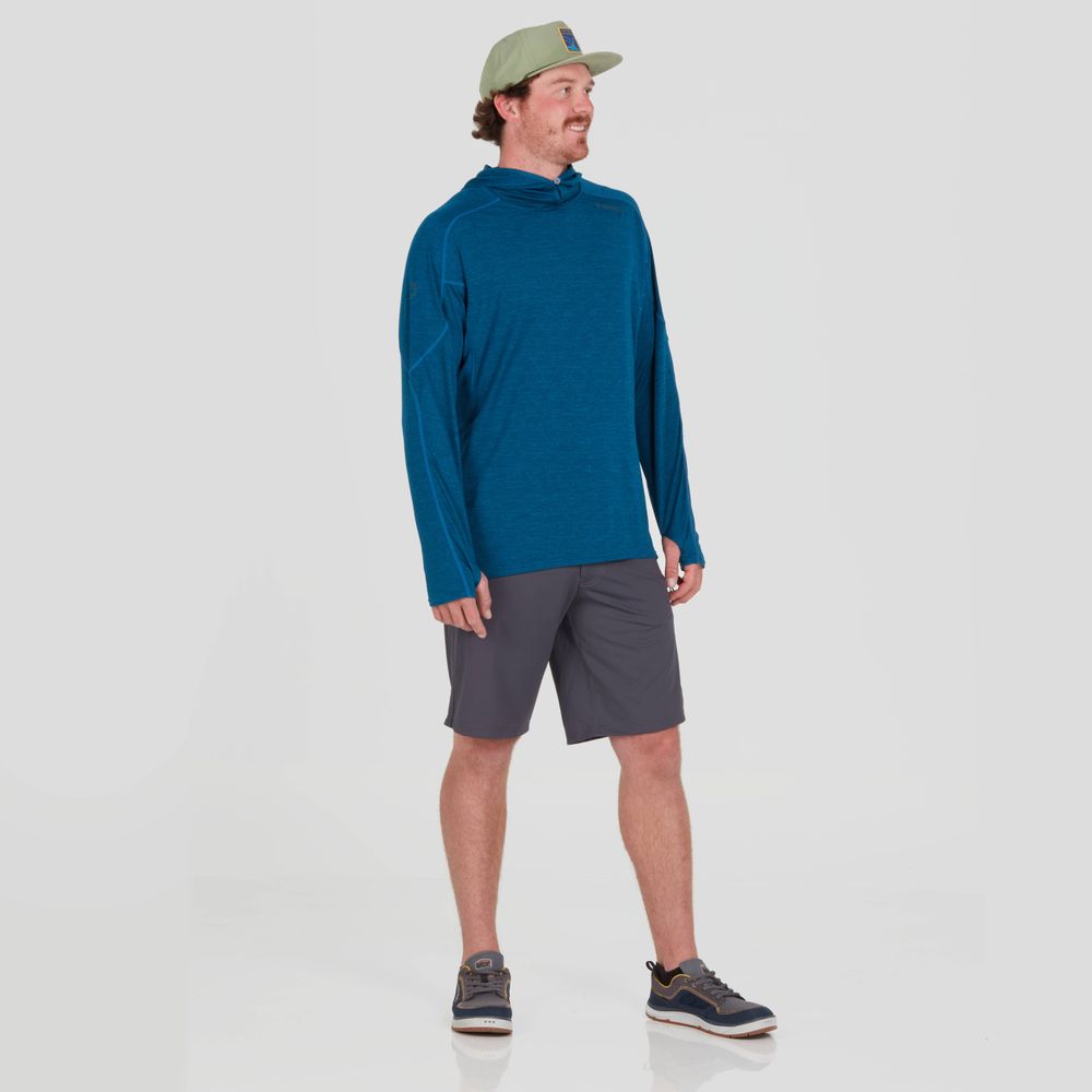 Featuring the H2Core Silkweight Hoodie - Men's men's sun wear, men's swim wear, men's thermal layering manufactured by NRS shown here from a twenty seventh angle.