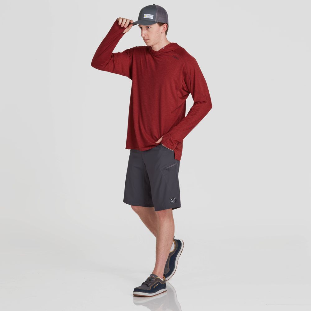 Featuring the H2Core Silkweight Hoodie - Men's men's sun wear, men's swim wear, men's thermal layering manufactured by NRS shown here from a sixth angle.