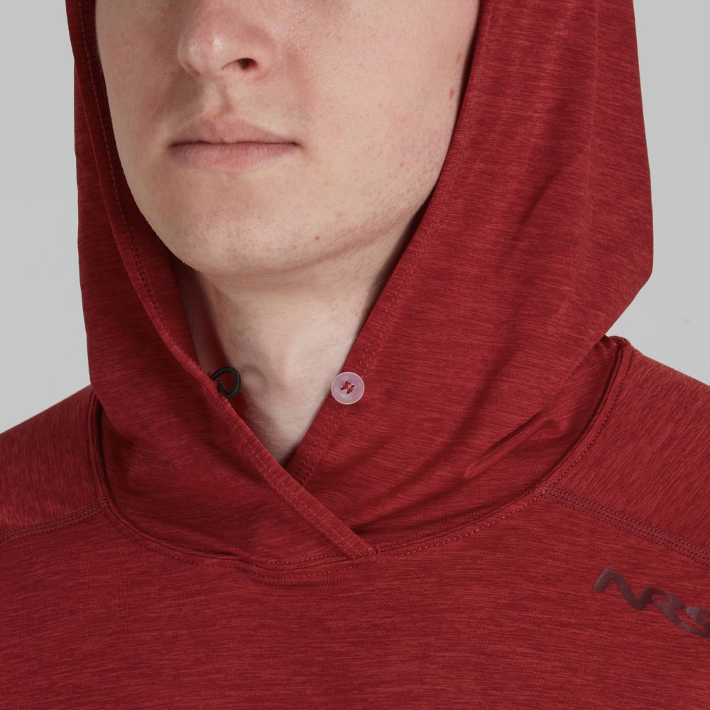 Featuring the H2Core Silkweight Hoodie - Men's men's sun wear, men's swim wear, men's thermal layering manufactured by NRS shown here from an eighth angle.