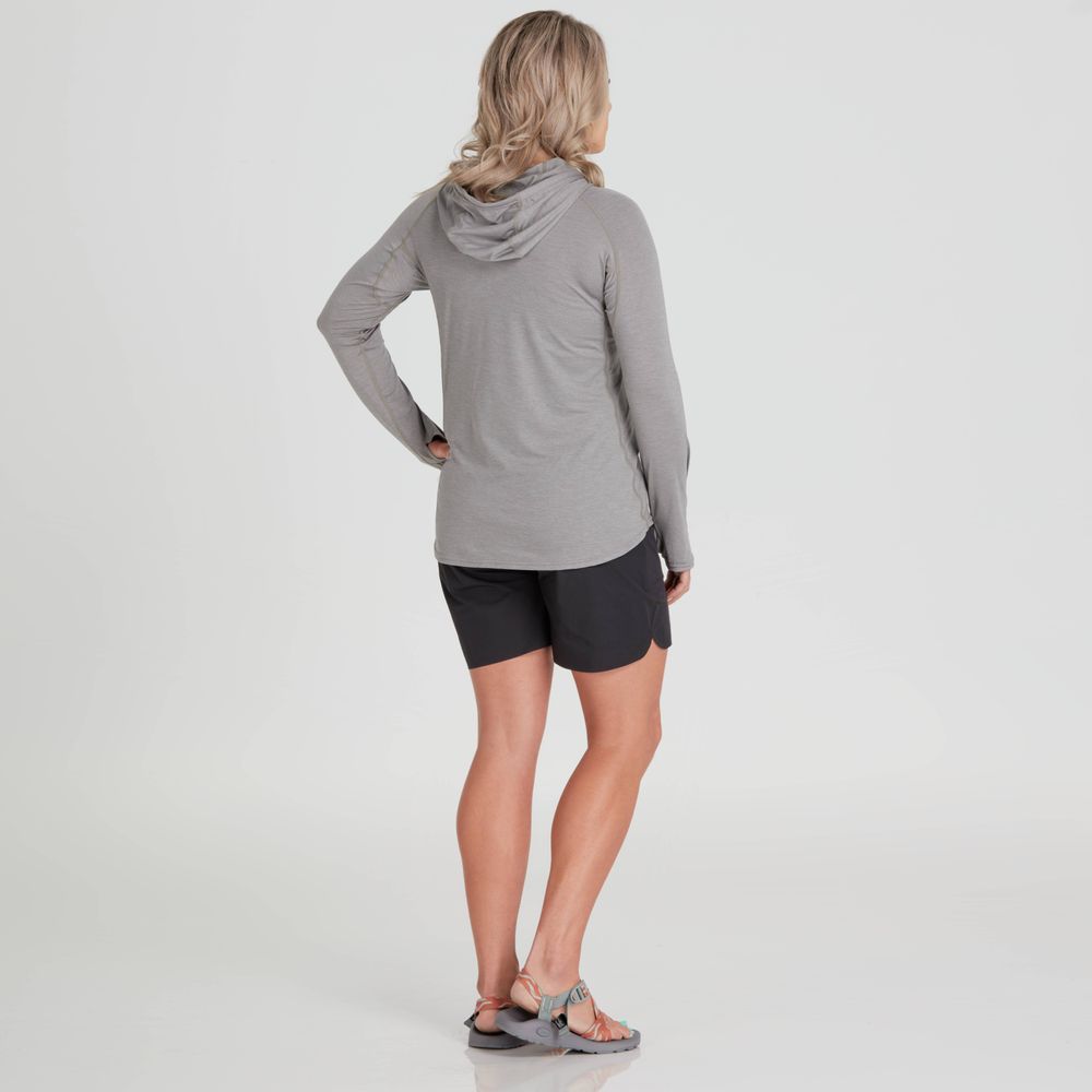 Featuring the H2Core Silkweight Hoodie - W's women's sun wear, women's swim wear, women's thermal layering manufactured by NRS shown here from a sixth angle.