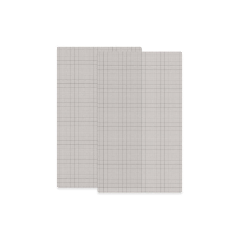 Two rectangular sheets of Gear Aid Tenacious Tape Silnylon Repair Tape with a gray grid pattern, slightly overlapping on a white background—ideal for mending ripstop nylon gear.