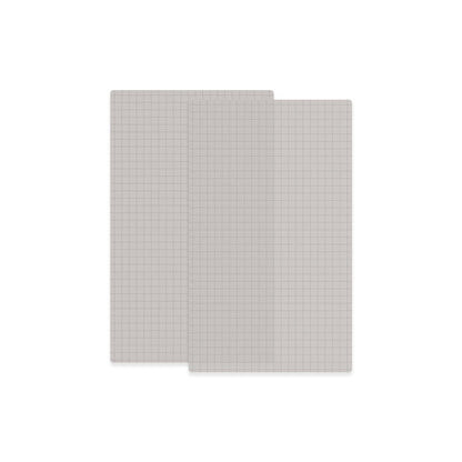 Two rectangular sheets of Gear Aid Tenacious Tape Silnylon Repair Tape with a gray grid pattern, slightly overlapping on a white background—ideal for mending ripstop nylon gear.
