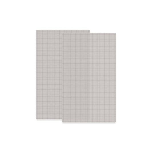 Two rectangular sheets of Gear Aid Tenacious Tape Silnylon Repair Tape with a gray grid pattern, slightly overlapping on a white background—ideal for mending ripstop nylon gear.