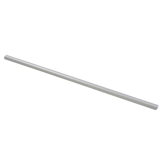 A straight, cylindrical, white plastic straw on a white background evokes the minimalistic look of customized designs seen in NRS's Aluminum Pipe per Foot.