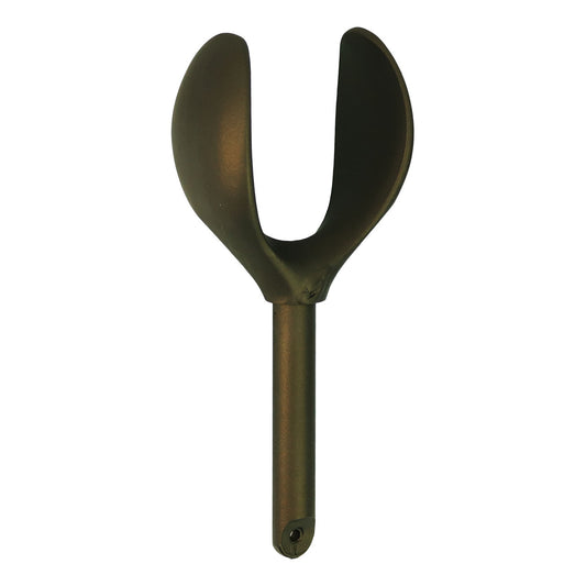 The Sawyer King Cobra Oar Lock is a metal paddle accessory with a Cerakote protective coating, showcasing a green finish and a split design with two curved prongs. It features a straight handle with an end hole for hanging, combining durability and style in every stroke.