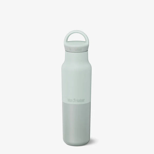 The Klean Kanteen Rise Vac Classic 12oz w/Arch Loop, a light gray portable stainless steel insulated water bottle with screw-on cap and built-in handle, is shown against a plain white background.