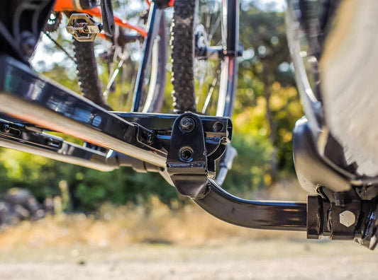 a close up of a Yakima HoldUp Bike Rack with a bike attached to it.