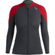 A women's NRS Hydroskin 0.5 Jacket in grey and red, a perfect addition to your layering arsenal.