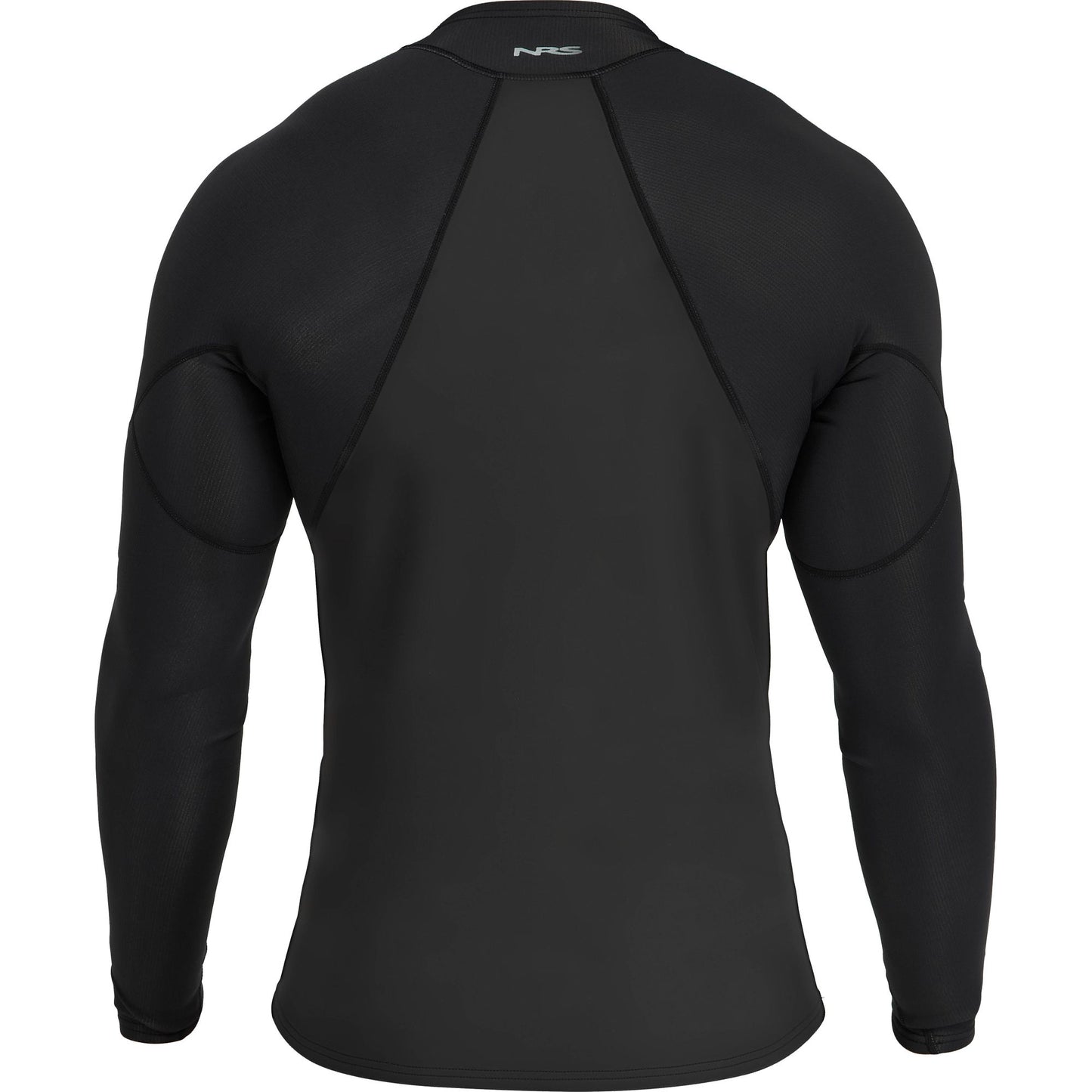 The back view of the NRS men's Hydroskin 1.0 Long Sleeve Shirt made with raw neoprene for cold water activities.