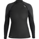 The NRS Hydroskin 1.0mm Long Sleeve Shirt - Women's is a black, wet-suit style athletic top, featuring a high neckline and subtle logo on the chest.