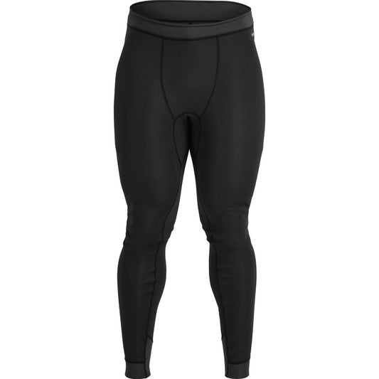 NRS presents the Hydroskin 1.5mm Pants - Men's, black compression leggings perfect for paddling performance, shown on a white background. These sleek pants offer warmth and comfort without restricting movement, designed for ultimate agility.