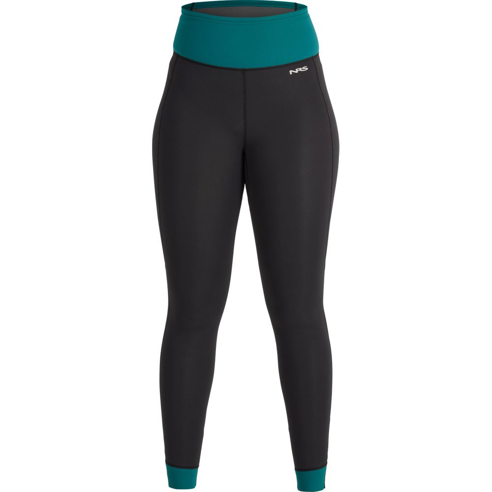 Get ready for the paddling season with these NRS Hydroskin 1.5 Pants - Women's, designed to provide a comfortable layer for women. These black and teal tight leggings offer the perfect blend of style and functionality.