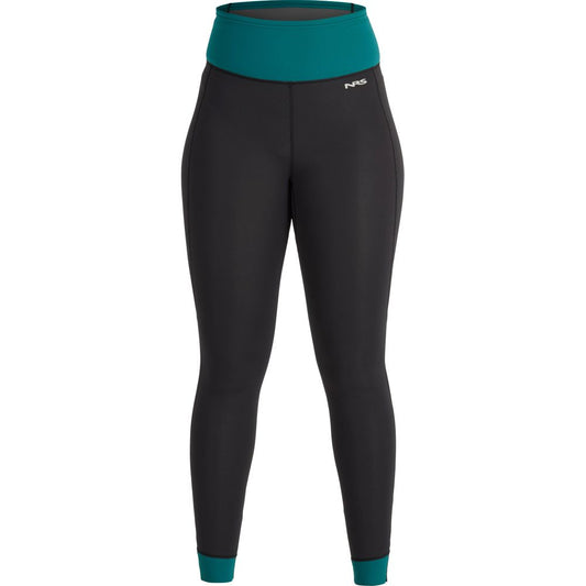 Get ready for the paddling season with these NRS Hydroskin 1.5 Pants - Women's, designed to provide a comfortable layer for women. These black and teal tight leggings offer the perfect blend of style and functionality.