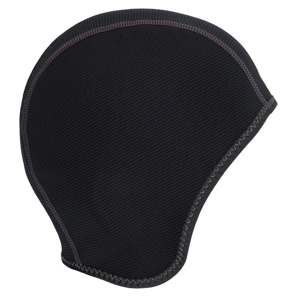 The NRS HydroSkin 0.5mm Helmet Liner, made of black neoprene with curved stitching and textured fabric, provides excellent thermal protection through exceptional neoprene insulation.