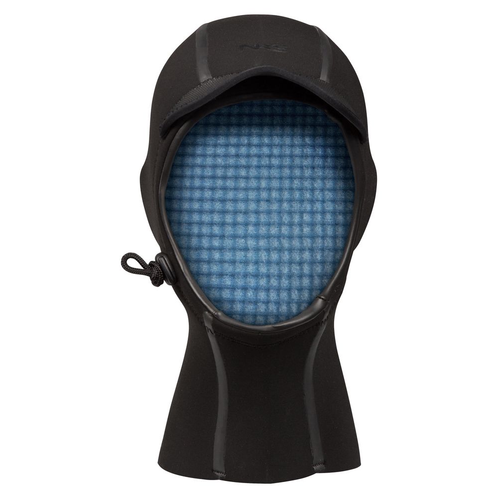 The NRS Storm Hood is equipped with a ThermalPlush blue textured interior for warmth and features an adjustable side cord to ensure a snug fit for cold water protection.