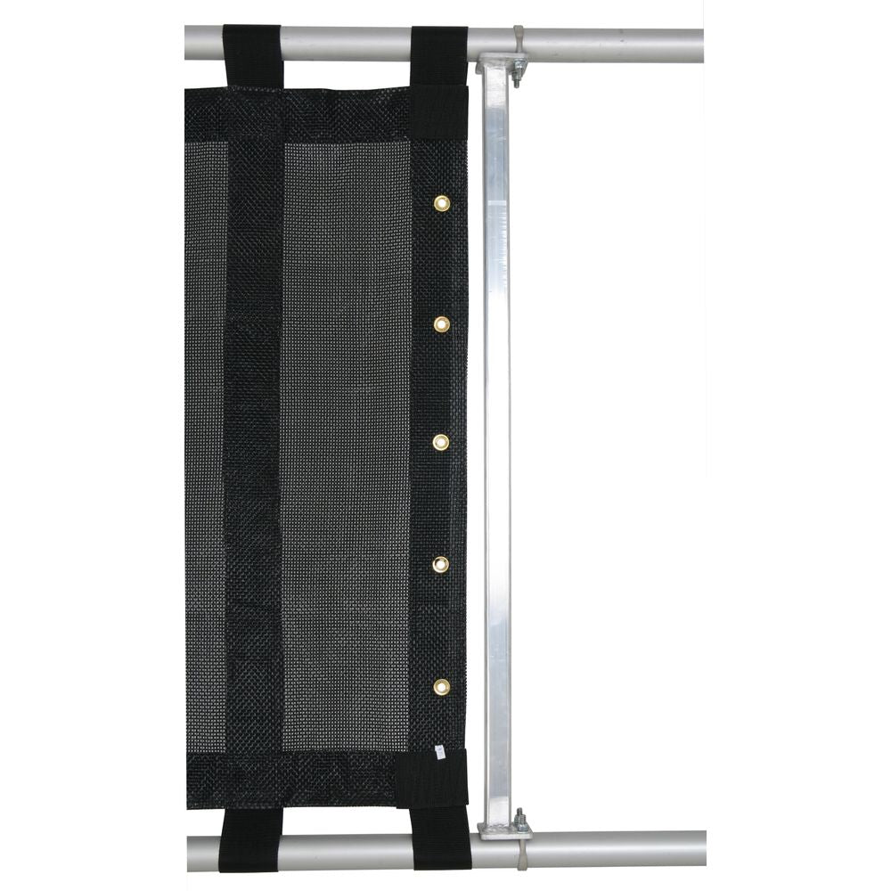 The NRS Lower Cat Rail Spreader Bar attaches to a cataraft frame with grommets, providing durability and stability.