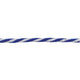 The NRS 3/8 Polypro Boat Line features alternating blue and white strands in a twisted design, showcasing its braided polypropylene texture against a white background, emphasizing its impressive tensile strength.