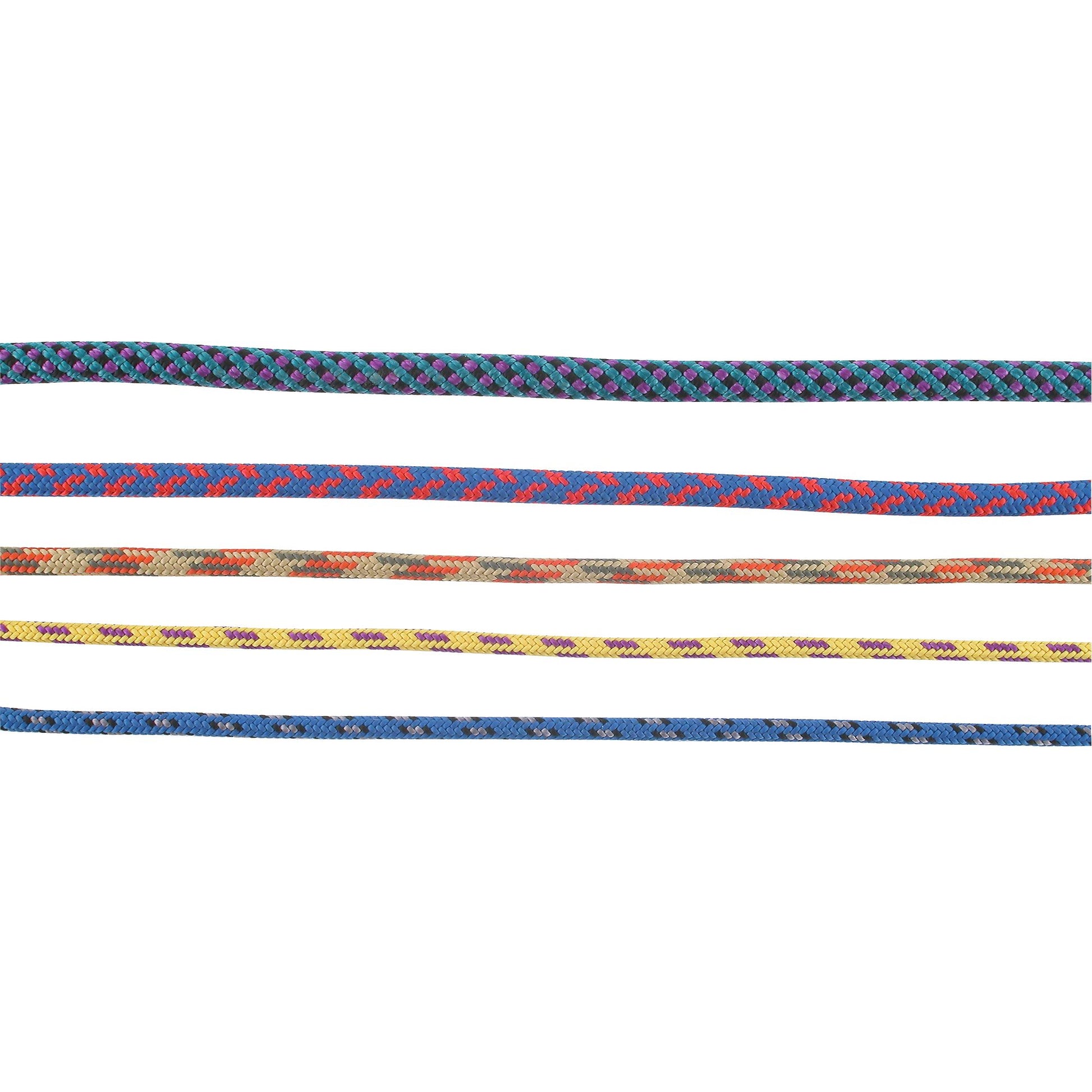 Four different colored NRS Prusik cords on a white background.