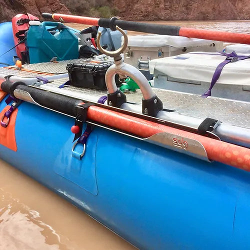 A blue SDG River Gear raft with a rope attached to it.