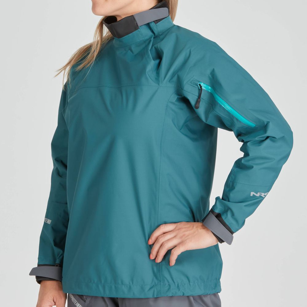 Featuring the Women's Endurance Jacket women's splash wear manufactured by NRS shown here from an eighteenth angle.