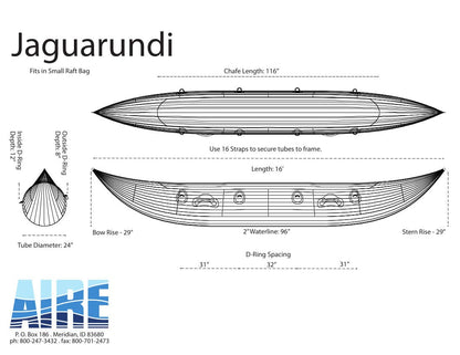 AIRE Jaguarundi 16' Cataraft dimensions.