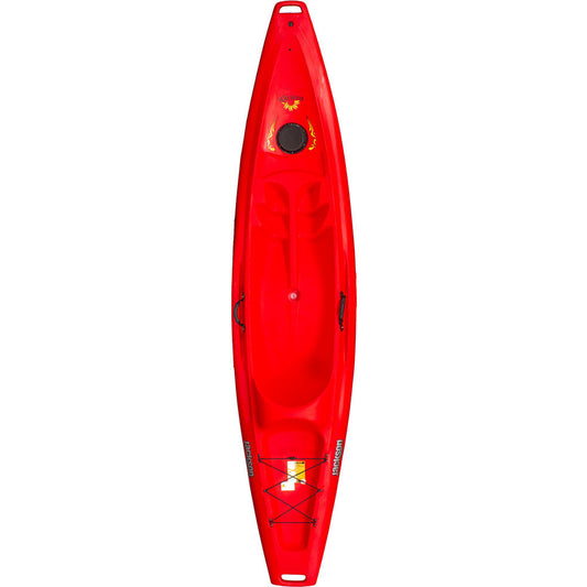 A red Riviera kayak from Jackson Kayak with comfortable seating and plenty of storage space.
