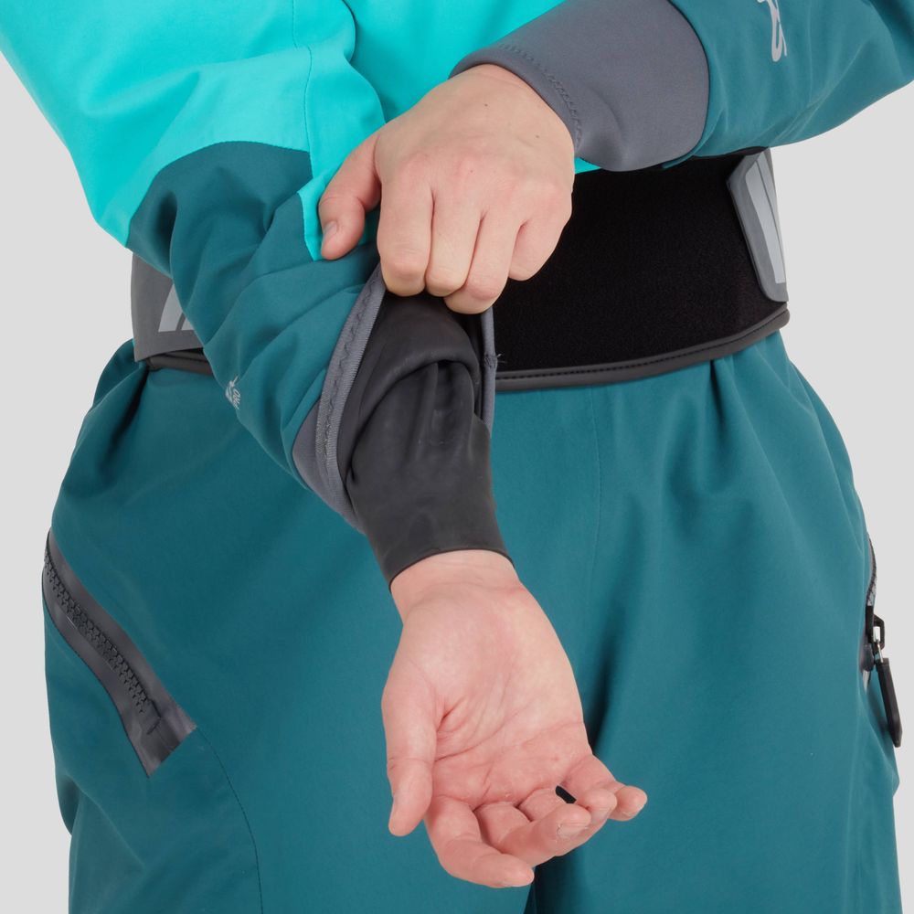 Featuring the Phenom GORE-TEX Pro Dry Suit - Women's manufactured by NRS shown here from an eighth angle.